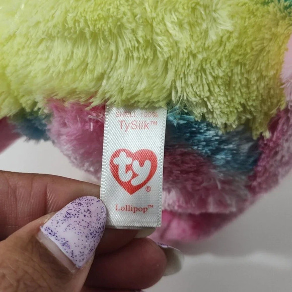 Ty Beanie Boos TySilk Lollipop Bunny Rabbit Plush Pink Colorful 2017 9" FLAW - Picture 5 of 8